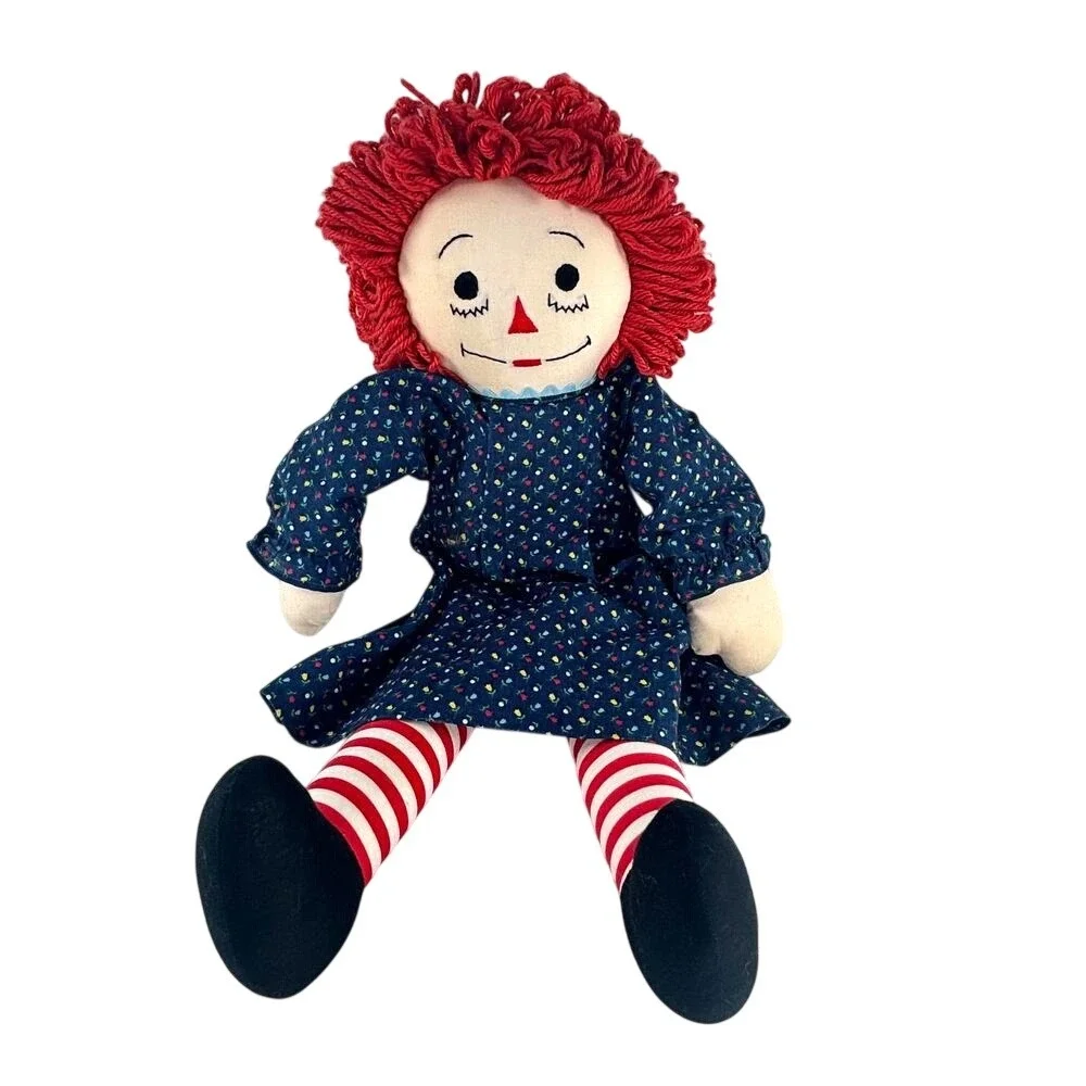 Vtg Raggedy Ann Doll Stuffed Plush Toy Red Hair Blue Dress 80s Collectible 19